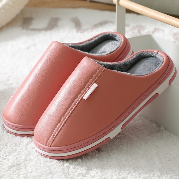 PU leather slippers male couple simple fur wood floor home