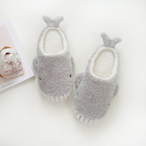 Show Teeth Little Whale Soft Bottom Antiskid Thermal Cotton Slippers