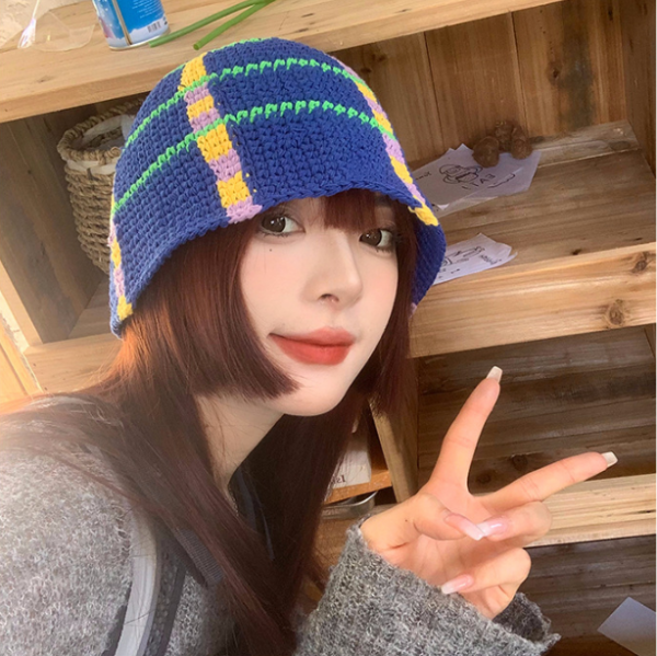 New Wool Fisherman's Hat Women's Japanese Stripe Color Contrast